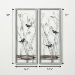 Sullivans Sculpted Wire Bird Art Panels Set Of 2, 32"H Gray -Sullivans GUEST 63ebf0d6 b231 4d79 b95d 9a0f6e275b63