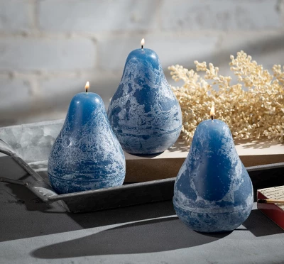 English Blue Timber Pear Candles - Set Of 3 3 English Blue Timber Pear Candles - Set Of 3