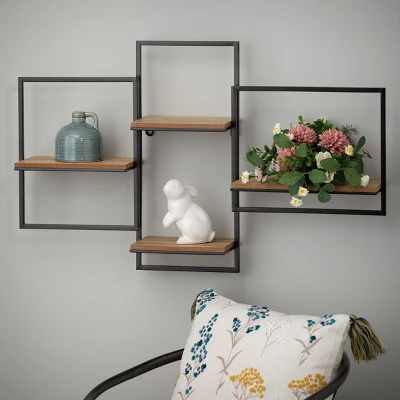 Sullivans Quadrate Open Wood Wall Shelf 20"H Black 4 Sullivans Quadrate Open Wood Wall Shelf 20"H Black - Image 2