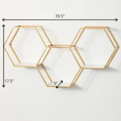 Sullivans Hexagonal Gold Metal Shelf 17.5"H Gold -Sullivans GUEST eaf517a0 345b 4aa1 9dcb 8841f7098c52